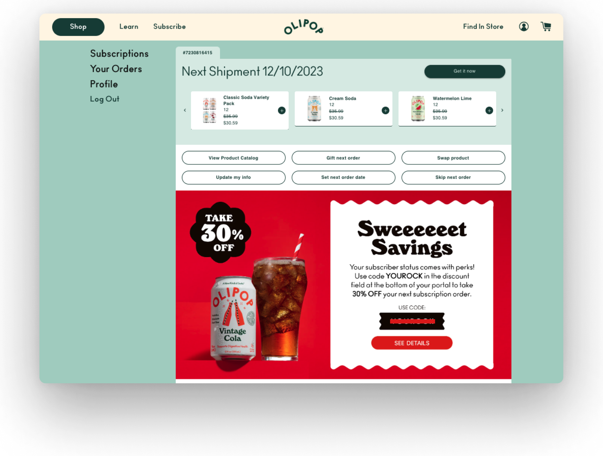 Olipop Portal with Banner ad