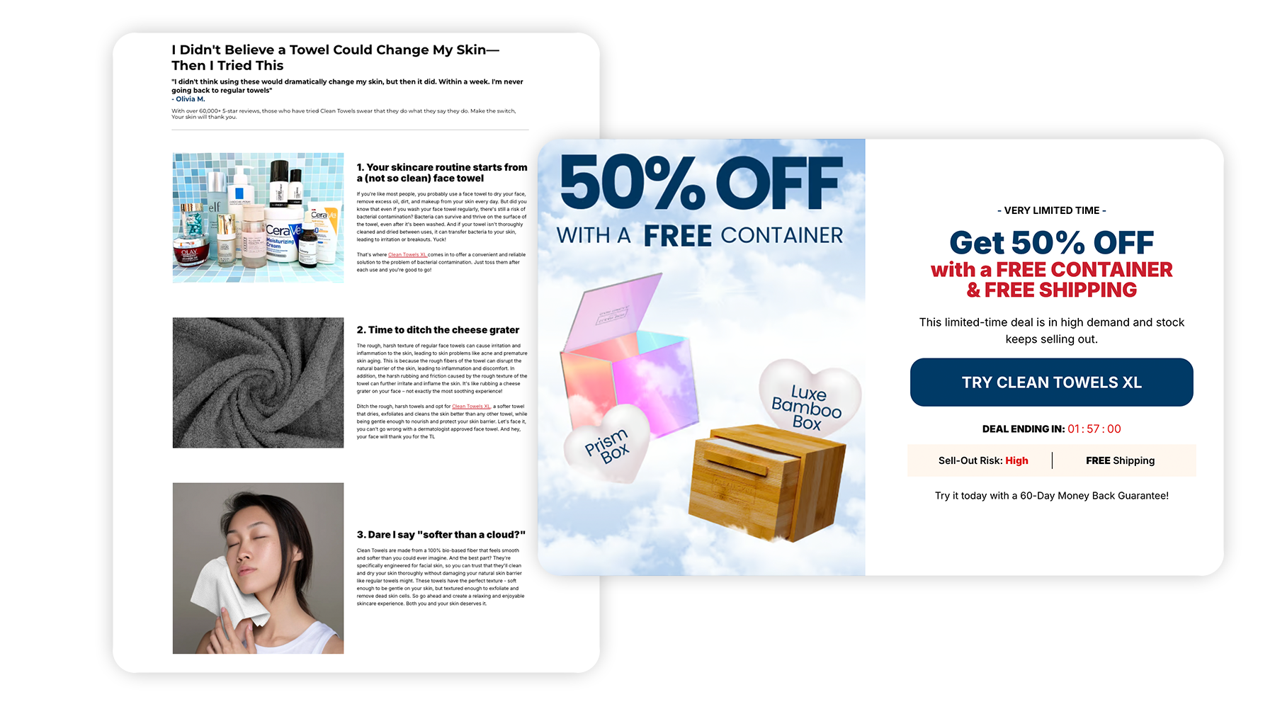 Clean Skin Club listicle style subscription landing page