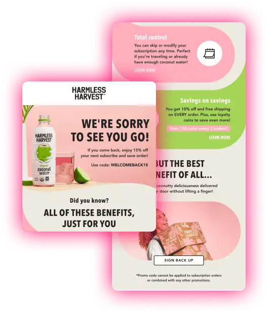 Harmless Harvest winback email segmentation