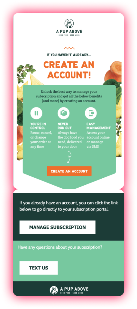 Pup Above email segmentation to create account