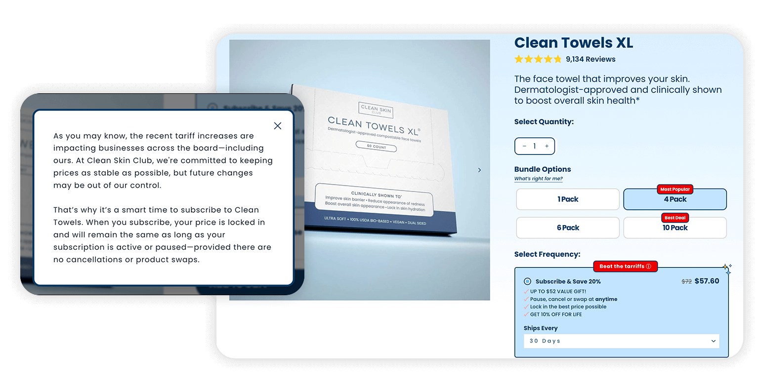 Clean Skin Club tariff pricing