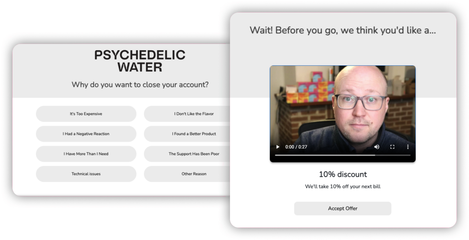 Psychedelic Water cancellation survey to reduce subscription churn
