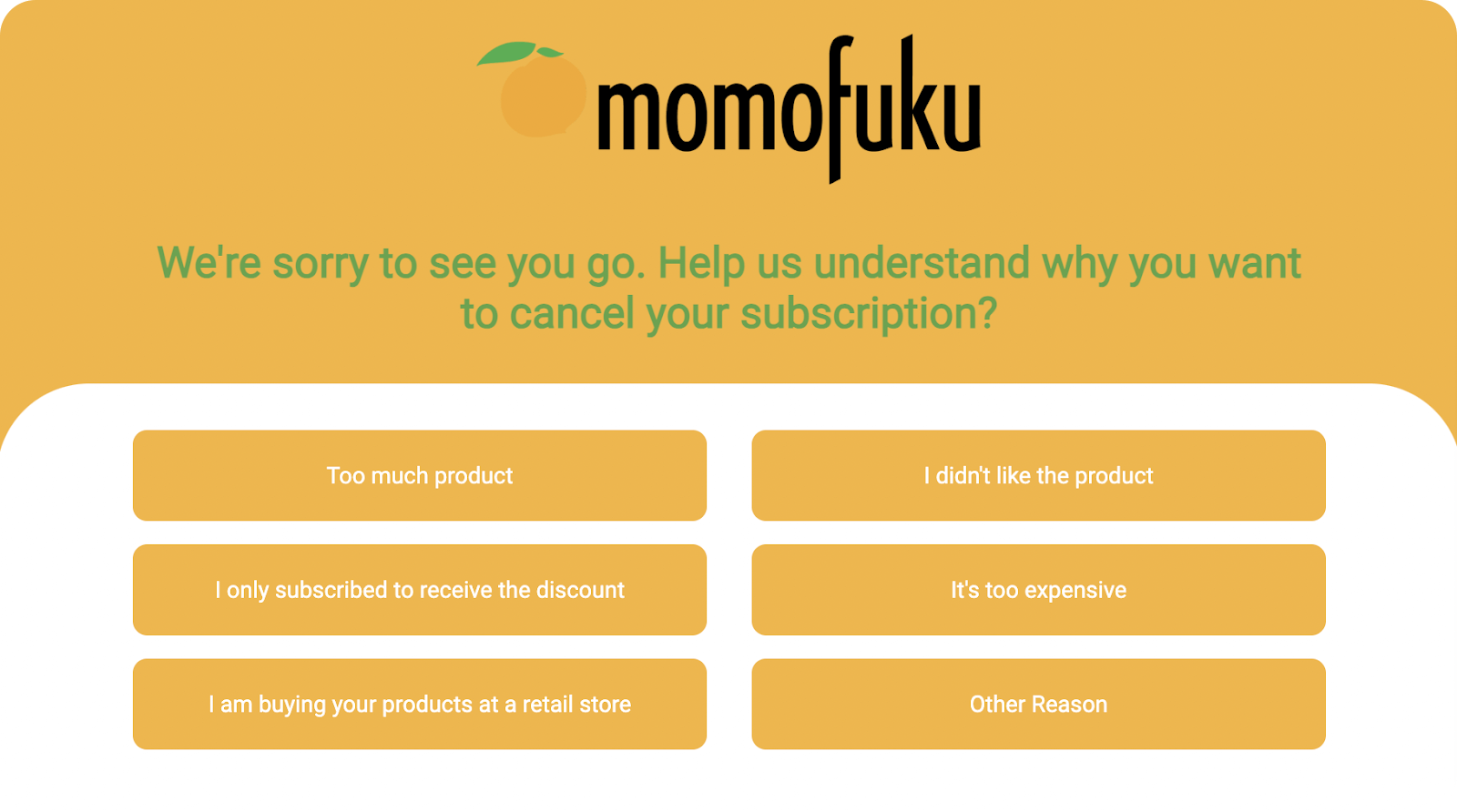 Momofuku BFCM cancellation survey