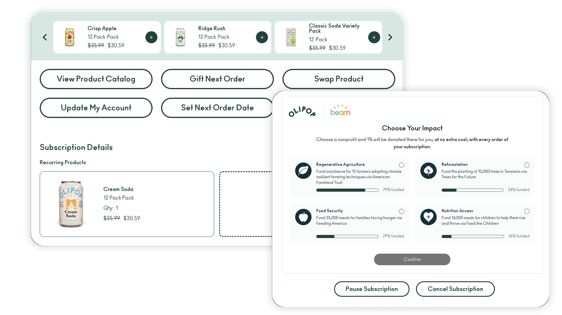 Olipop x Beam integration in subscriber portal