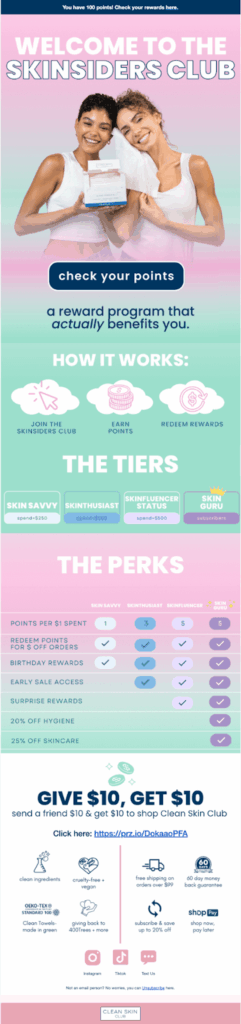 Clean Skin Club welcome email to Skinsiders