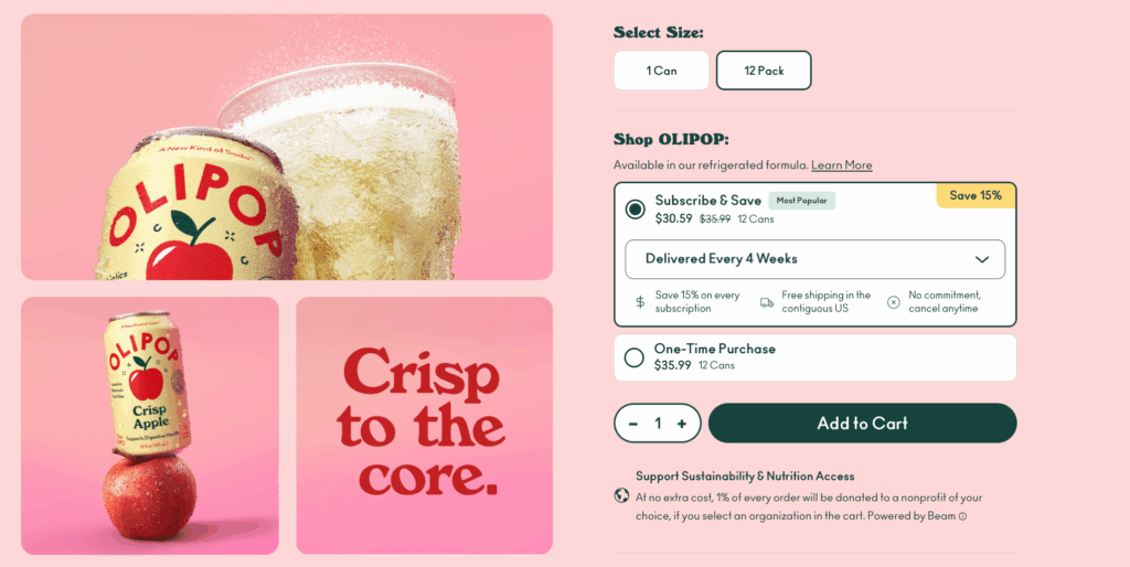 Olipop PDP with subscription incentives