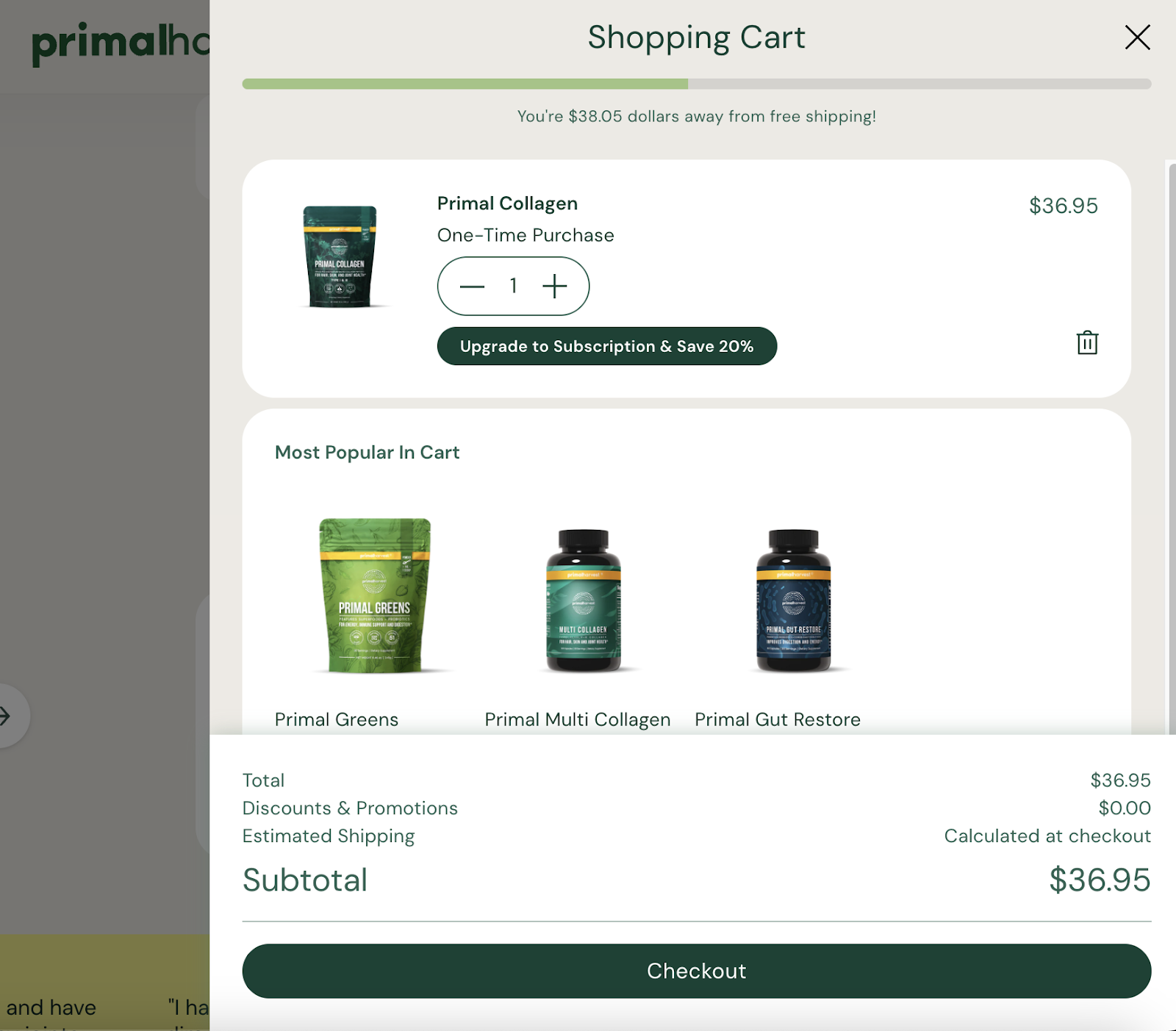 Primal Harvest checkout upsell