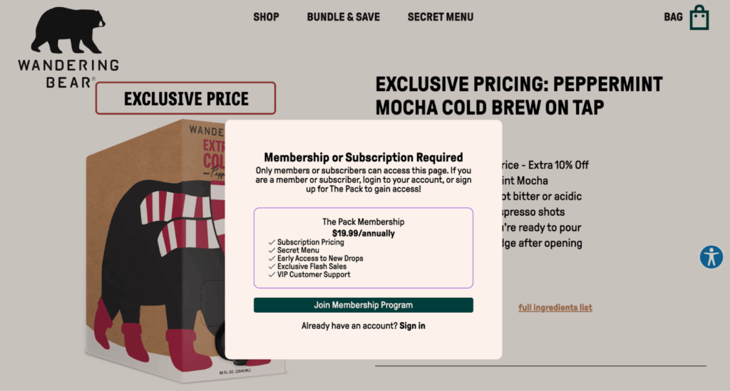 wandering bear VIP offers