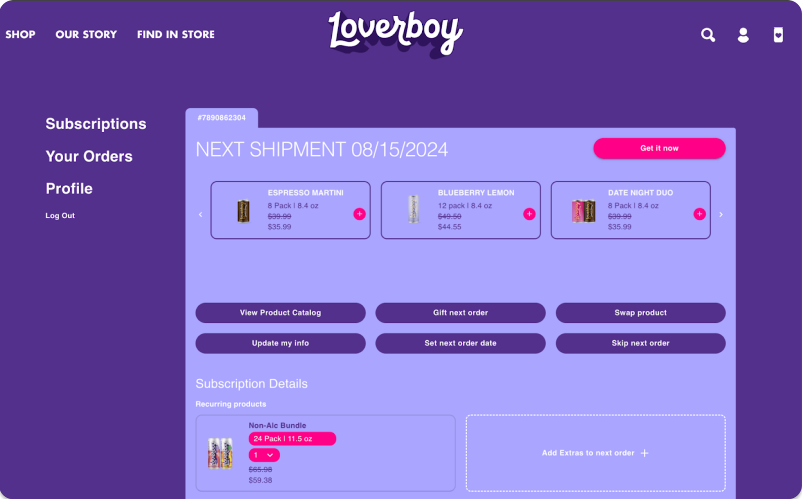 Loverboy Add-On Carousel in customer portal