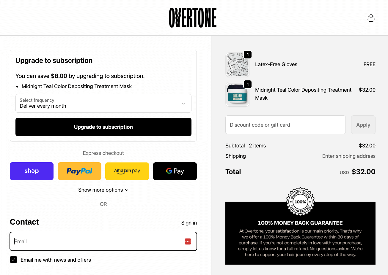 Overtone subscription offer