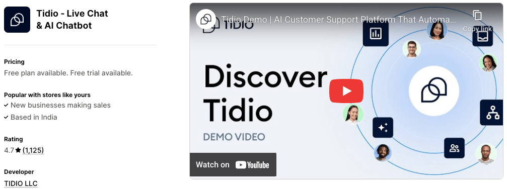 Tidio AI chatbot